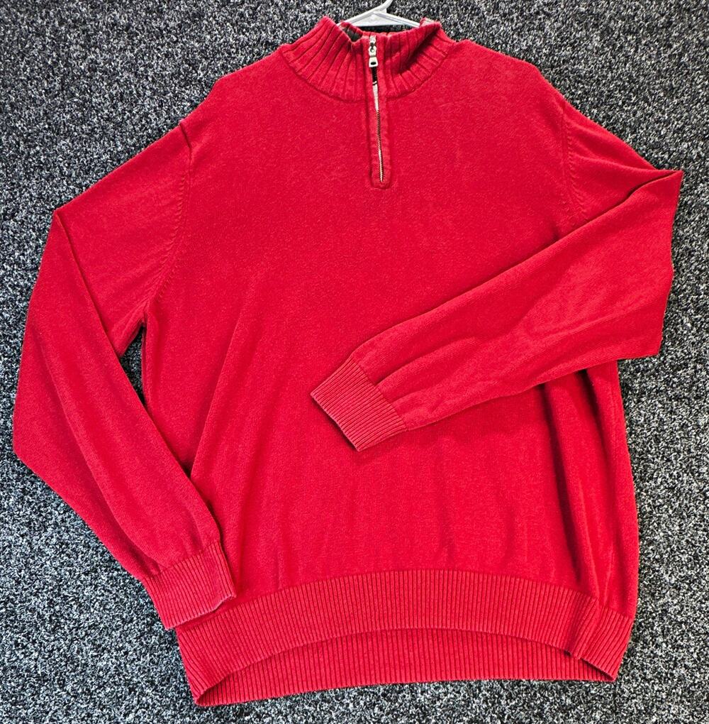 Free People Mens L Red Quarter Zip Mock Neck Cotton Knit Pullover Sweater